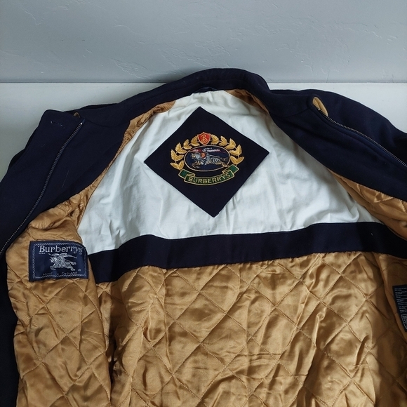 Vintage Burberrys Wool Bomber Coat Size 8 Navy Blue Equestrian Logo Classy - Picture 6 of 16